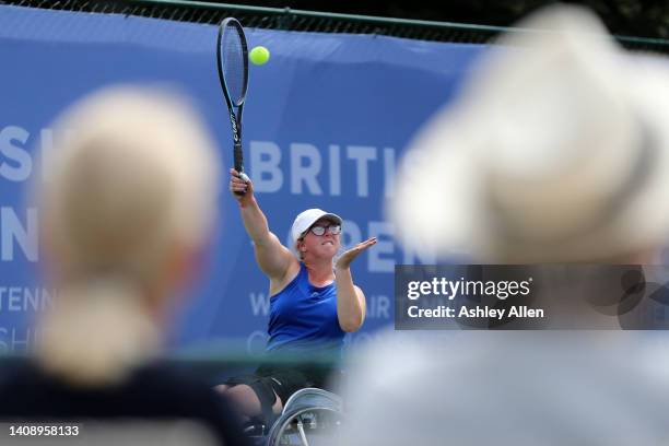 Abbie Breakwell of Great Britain serves during Day Four of the British Open Wheelchair Tennis Championships at the Nottingham Tennis Centre on July...