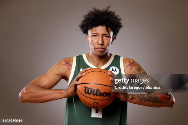 MarJon Beauchamp of Milwaukee Bucks poses during the 2022 NBA Rookie Portraits at UNLV on July 15, 2022 in Las Vegas, Nevada. NOTE TO USER: User...