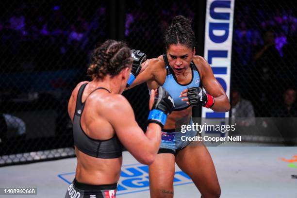 Genah Fabian throws a punch against Julia Budd during PFL 3 at the Esports Stadium Arlington on May 6, 2022 in Arlington, Texas.