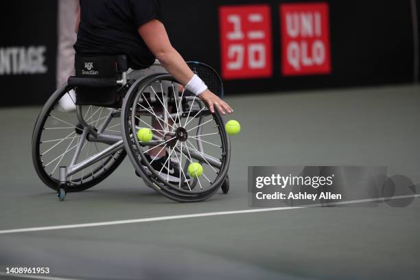 Aniek Van Koot of The Netherlands during her match against Zhenzhen Zhu of China on Day Four of the British Open Wheelchair Tennis Championships at...