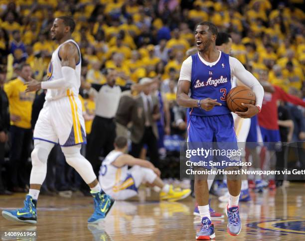 Chris Paul reacts as time expired and the Clippers defeated the Warriors 98-96. The Golden State Warriors played the Los Angeles Clippers at Oracle...