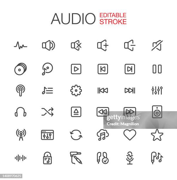 illustrazioni stock, clip art, cartoni animati e icone di tendenza di set di icone audio - multi media icons