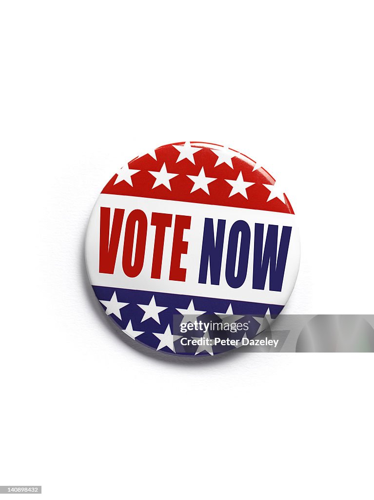 American 'vote now' button badge