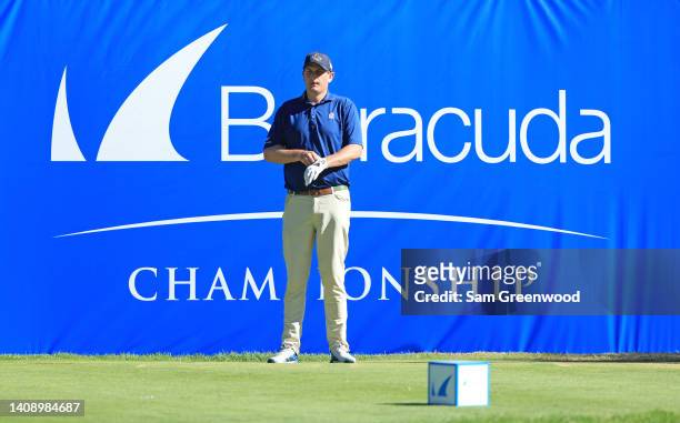 Henrik Norlander of Sweden prepares to play his shot from the 18th tee during the second round of the Barracuda Championship at Tahoe Mountain Club...