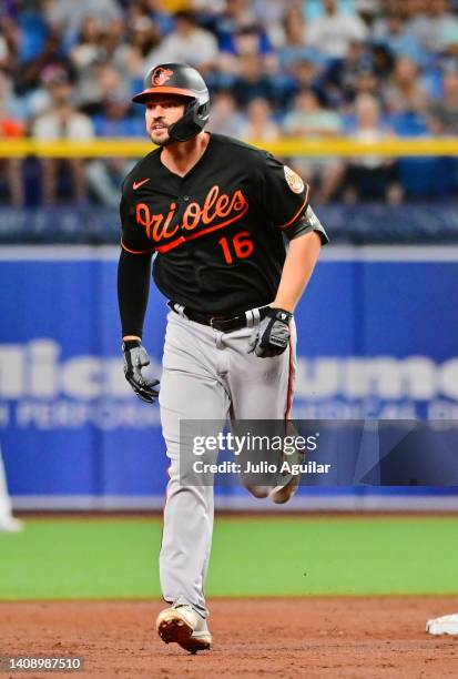 Trey Mancini of the Baltimore Orioles runs the bases after hitting a home run in the third inning against the Tampa Bay Rays at Tropicana Field on...