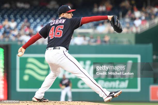 Patrick Corbin of the Washington Nationals pitches in the second inning during a baseball game against the Atlanta Braves at Nationals Park on July...