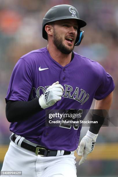 Kris Bryant of the Colorado Rockies rounds third base to score on a Charlie Blackmon single against the Pittsburgh Pirates in the first inning at...