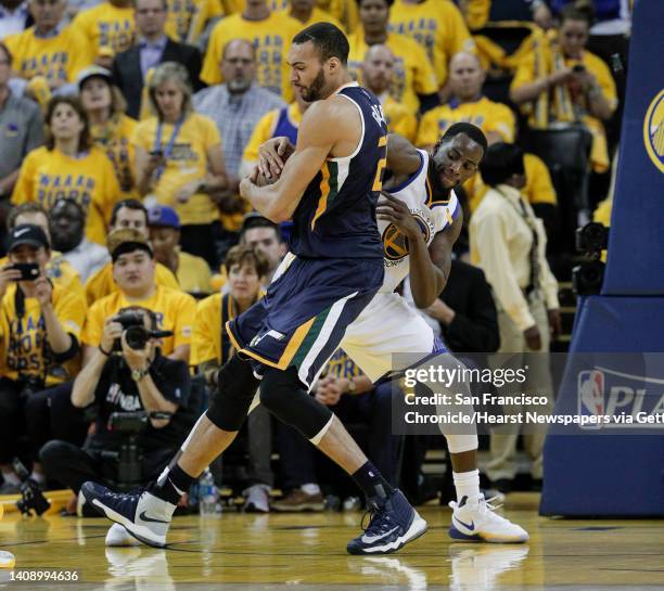 Golden State Warriors' Draymond Green fights Utah Jazz' Rudy Gobert in the fourth quarter during Game 2 of the Western Conference Semifinals 2017 NBA...