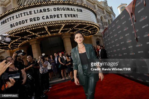 Lucy Hale attends an exclusive screening of HBOMax's "Pretty Little Liars: Original Sin" at Warner Bros. Studios on July 15, 2022 in Burbank,...