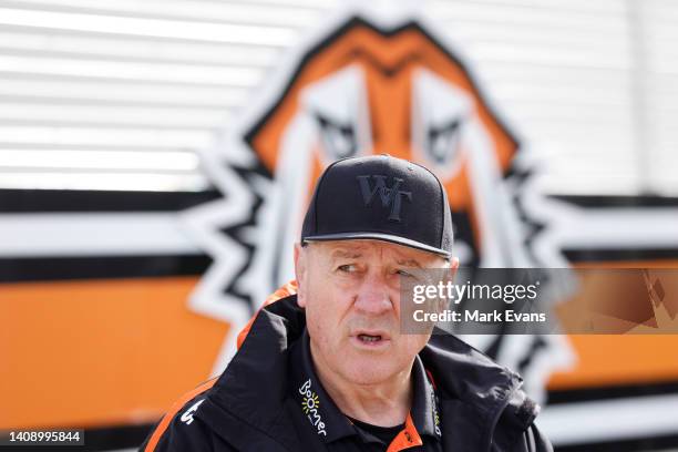 Wests Tigers head of football, Tim Sheens, speaks to the media during a Wests Tigers NRL media opportunity at Cintra park on July 16, 2022 in Sydney,...