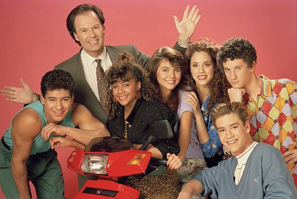 tiffani amber thiessen images Season 2 -- Pictured: Mario Lopez as Alabert Clifford 'A.C.' Slater, Dennis Haskins as Mr. Richard Belding, Lark Voorhies as Lisa Turtle, Tiffani...