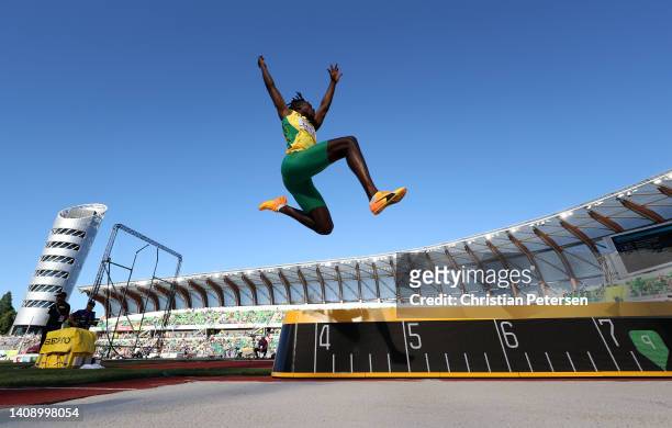 Tajay Gayle of Team Jamaica competes in the Men's Long Jump qualification on day one of the World Athletics Championships Oregon22 at Hayward Field...