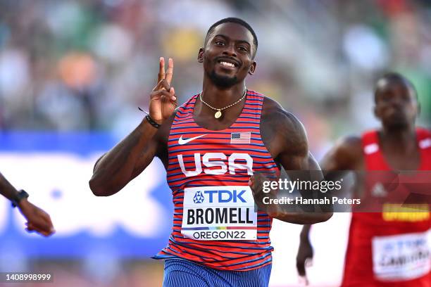 Trayvon Bromell of Team United States reacts after competing in the Men’s 100 Meter heats on day one of the World Athletics Championships Oregon22 at...