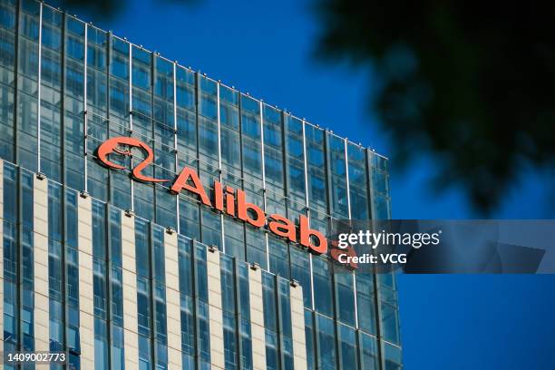 Alibaba Group Holdings Ltd. Signage is displayed outside the company's offices on July 14, 2022 in Beijing, China.