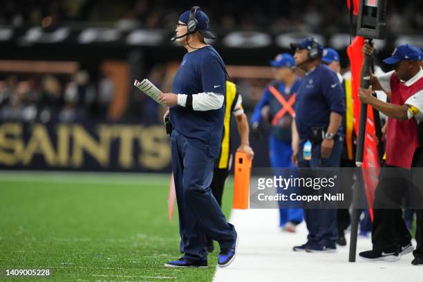 Dallas Cowboys defensive coordinator Dan Quinn watches from the sideline against the New Orleans Saints during an NFL game at Caesars Superdome on...