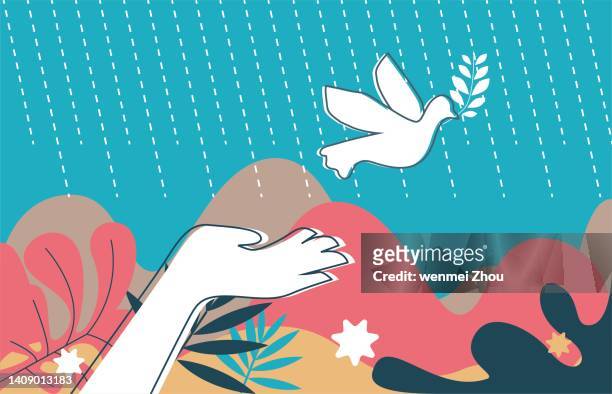 illustrazioni stock, clip art, cartoni animati e icone di tendenza di simboli della pace - ramo di ulivo