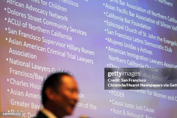 Jeff Adachi showed a list of organizations helping against deportations during a public forum to address how San Francisco can provide lawyers to...