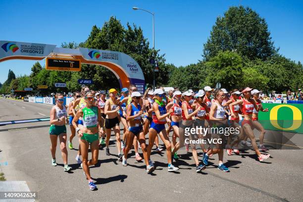 Athletes compete in the Women's 20 Kilometer Race Walk on day one of the World Athletics Championships Oregon22 on July 15, 2022 in Eugene, Oregon.