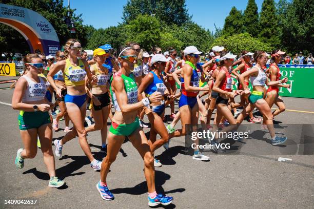 Athletes compete in the Women's 20 Kilometer Race Walk on day one of the World Athletics Championships Oregon22 on July 15, 2022 in Eugene, Oregon.