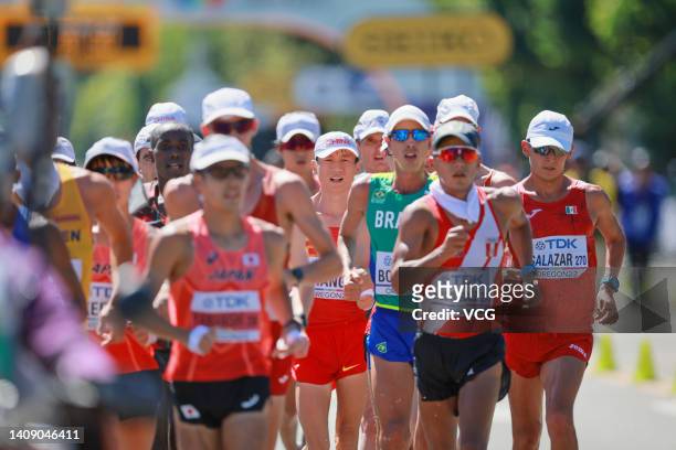 Athletes compete in the Men's 20 Kilometres Race Walk Final on day one of the World Athletics Championships Oregon22 at Hayward Field on July 15,...