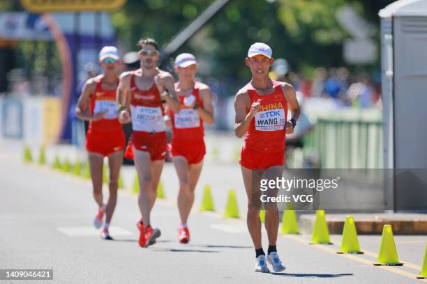 Wang Kaihua of Team China competes in the Men's 20 Kilometres Race Walk Final on day one of the World Athletics Championships Oregon22 at Hayward...
