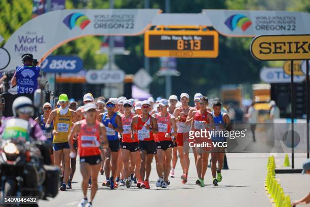 Athletes compete in the Men's 20 Kilometres Race Walk Final on day one of the World Athletics Championships Oregon22 at Hayward Field on July 15,...
