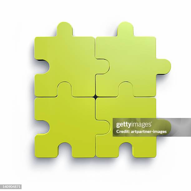 four green puzzle parts, the rest is missing - puzzle imagens e fotografias de stock