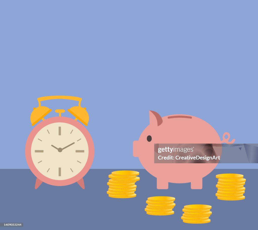 Coin Save Save Money Concept With Piggy Bank Clock And Stack Of Coins High-Res ...