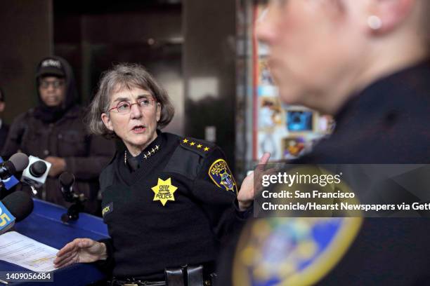 Chief Anne Kirkpatrick speaks to the press as the Oakland police department announced the seizure of about 4 dozen weapons through a joint operation...