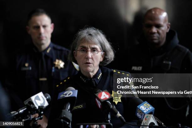 Chief Anne Kirkpatrick speaks to the press as the Oakland police department announced the seizure of about 4 dozen weapons through a joint operation...