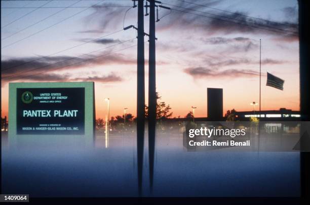 Flag flies outside the Pantex Plant March, 1996 near Amarillo, TX. The Pantex Plant has dismantled about 50,000 atomic bombs since it was constructed...