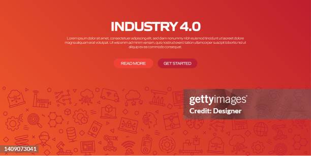 industry 4.0 web banner with linear icons, trendy linear style vector - technology revolution stock illustrations