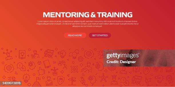 mentoring and training web banner with linear icons, trendy linear style vector - webinar background stock illustrations