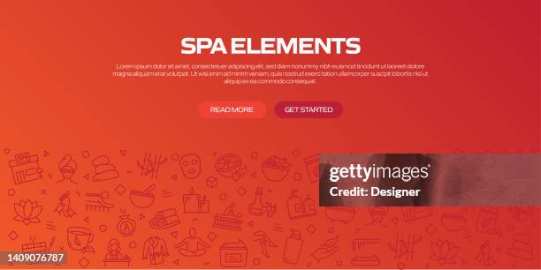 spa elements web banner with linear icons, trendy linear style vector - scented candle stock illustrations