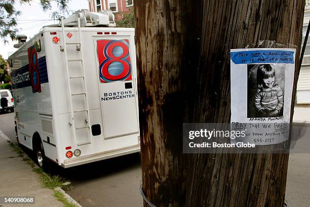 Fake TV news truck and poster of a missing child were part of the movie set for "Gone Baby Gone," which wrapped up filming in Boston this week.