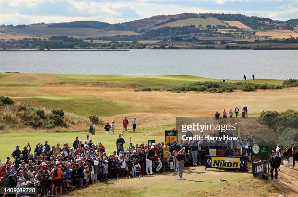 Cameron Smith of Australia tees off on the 14th hole during Day Two of The 150th Open at St Andrews Old Course on July 15, 2022 in St Andrews,...