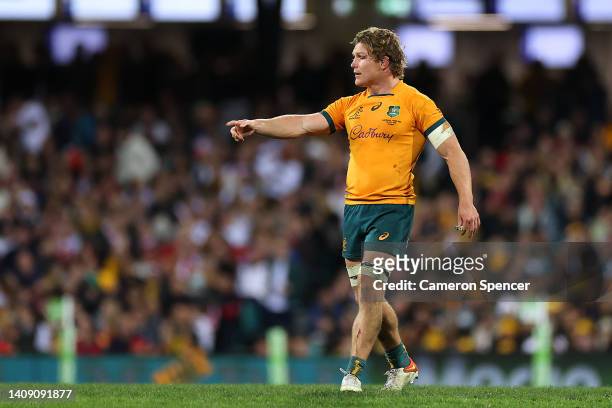 Michael Hooper of England gestures during game three of the International Test match series between the Australia Wallabies and England at the Sydney...