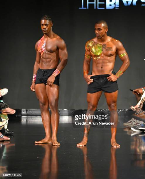 Models walk the runway wearing Black Tape Project at Miami Swim Week powered by Art Hearts Fashion at Faena Forum on July 15, 2022 in Miami Beach,...