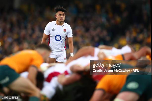 Marcus Smith of England looks on during game three of the International Test match series between the Australia Wallabies and England at the Sydney...