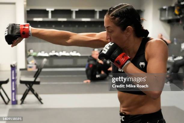 Jessica Penne warms up prior to her fight during the UFC Fight Night event at UBS Arena on July 16, 2022 in Elmont, New York.