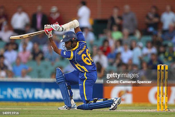 Lahiru Thirimanne of Sri Lanka bats during the third One Day International Final series match between Australia and Sri Lanka at Adelaide Oval on...