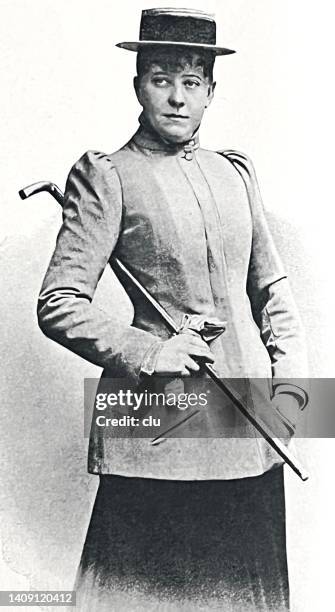 adele sandrock, actress, standing with hat and cane - adele sandrock stock illustrations