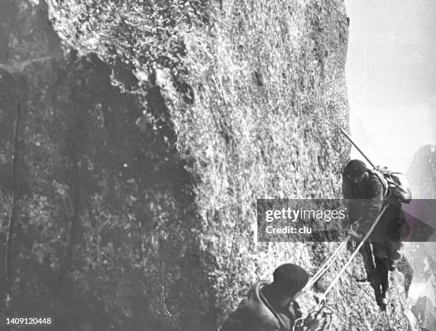 climbers in the alps - dolomites stock illustrations