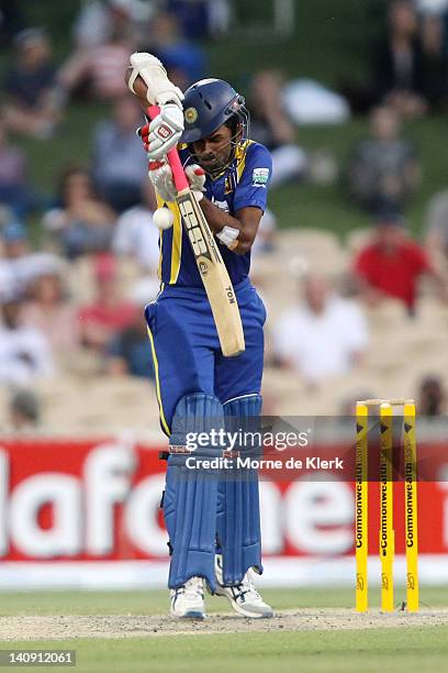 Lahiru Thirimanne of Sri Lanka bats during the third One Day International Final series match between Australia and Sri Lanka at Adelaide Oval on...