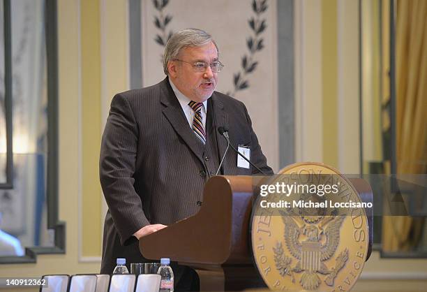 Bob Provost of the Star Ledger addresses the audience during the 2012 Jefferson awards for public service at The Pierre Hotel on March 6, 2012 in New...