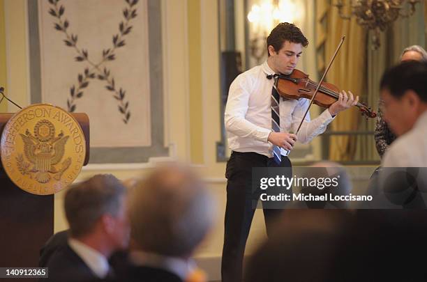 Violinist and honoree Jourdan Urbach performs during the 2012 Jefferson awards for public service at The Pierre Hotel on March 6, 2012 in New York...