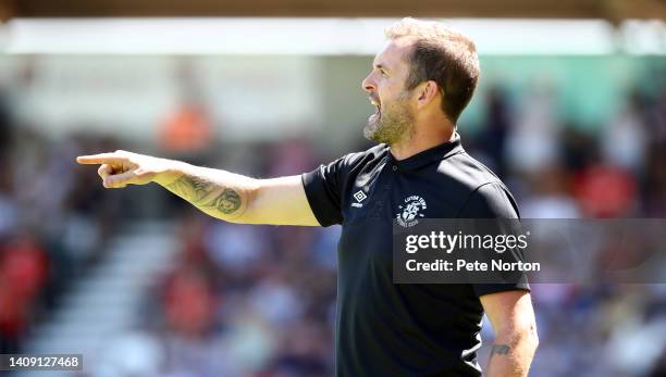 Luton Town manager Nathan Jones looks on during the Pre-Season Friendly match between Northampton Town and Luton Town at Sixfields on July 16, 2022...