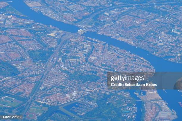 aerial overview dordrecht and surroundings, oude maas, the netherlands - south holland ストックフォトと画像