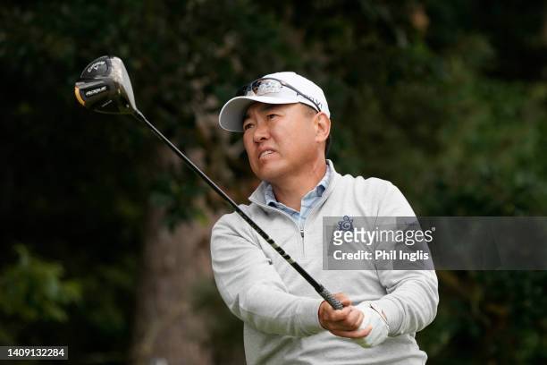 Charlie Wi of Korea in action during Day Two of the WINSTONgolf Senior Open at WINSTONgolf on July 16, 2022 in Vorbeck, Germany.