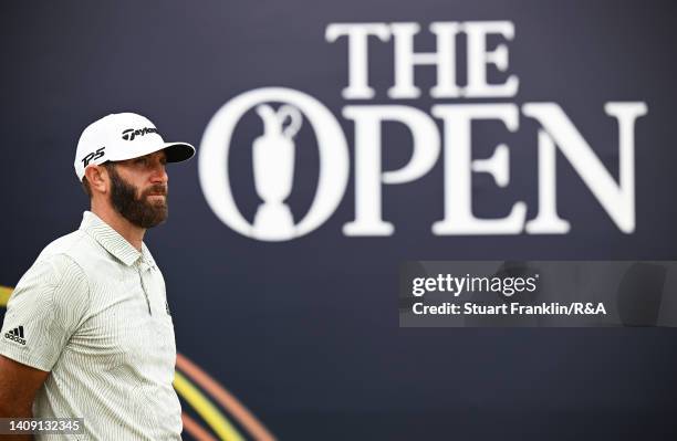 Dustin Johnson of the United States looks on during Day Three of The 150th Open at St Andrews Old Course on July 16, 2022 in St Andrews, Scotland.